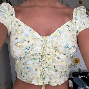 Yellow floral american eagle puffy sleeve top